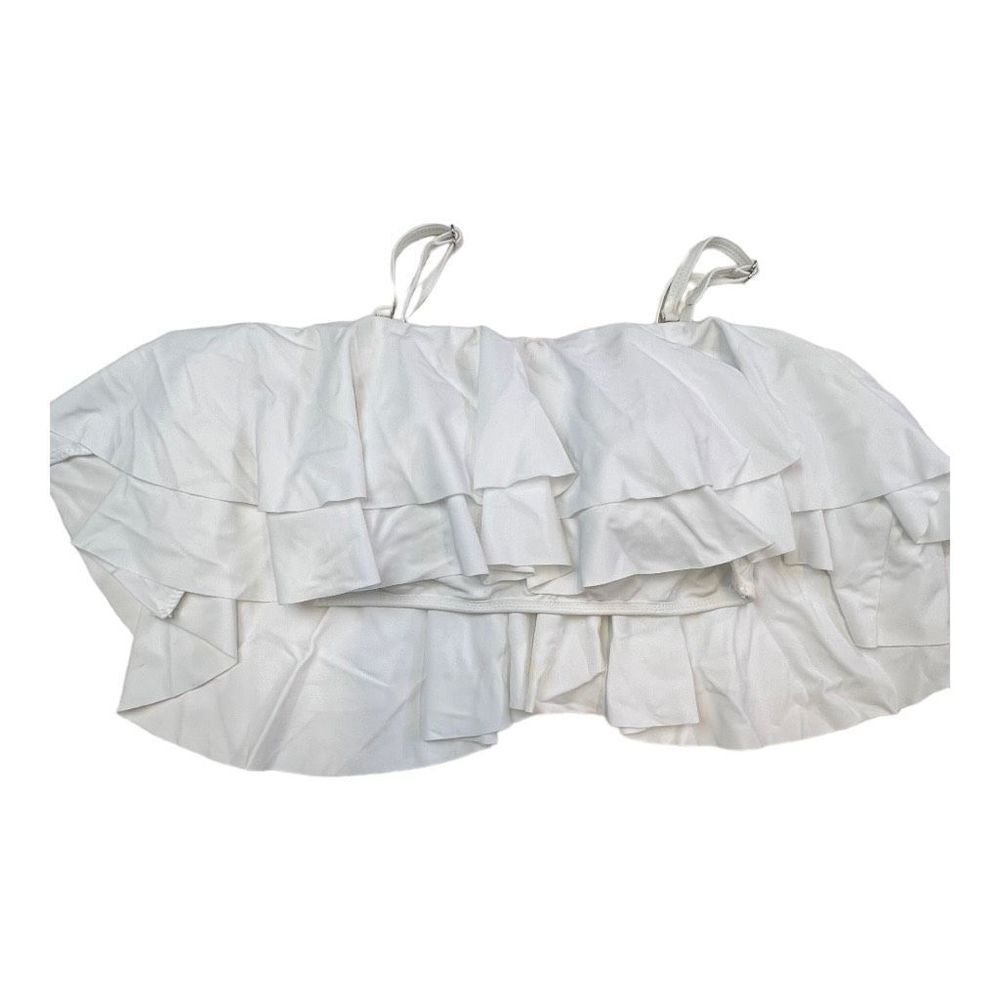 Women's Layered Ruffle Spaghetti Strap Padded Swim Bikini Top Swimsuit White XS